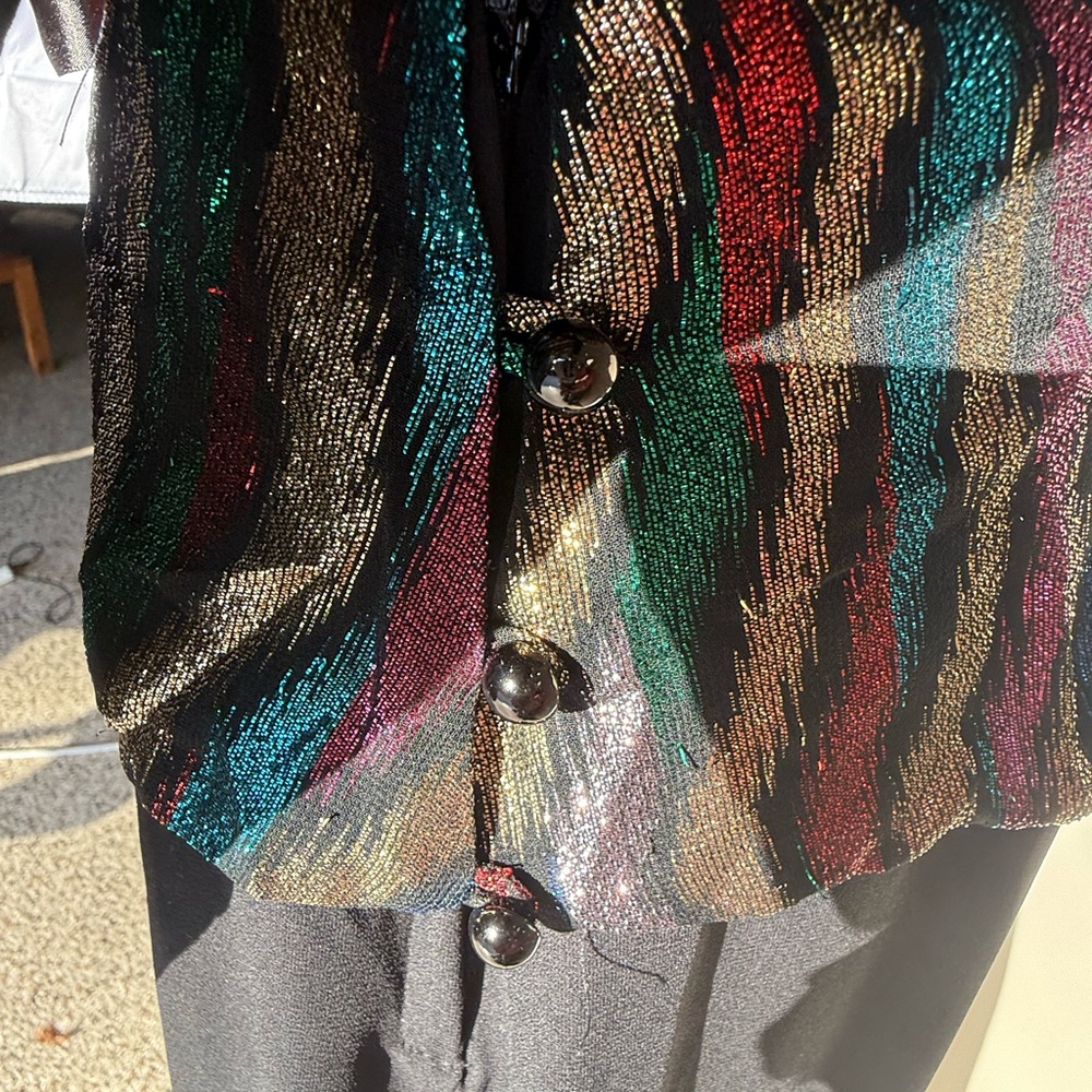 Vintage 80’s Lizzy & Johnny Rainbow Sheer Metallic Dress - Picture 9 of 14